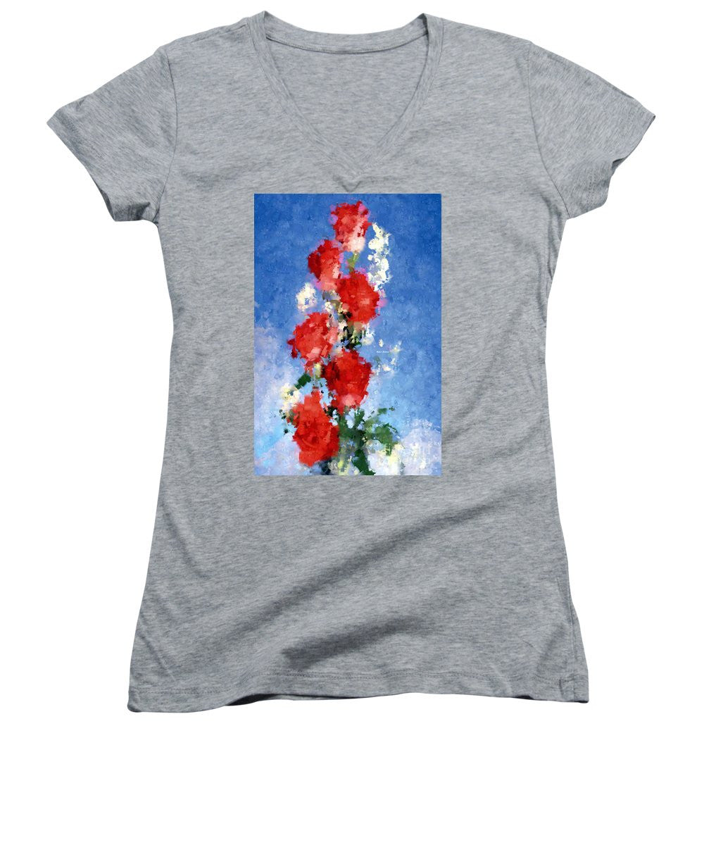 Women's V-Neck T-Shirt (Junior Cut) - Abstract Flower 0792