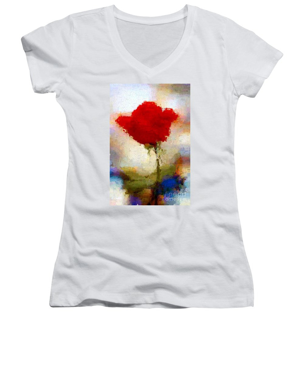 Women's V-Neck T-Shirt (Junior Cut) - Abstract Flower 07978