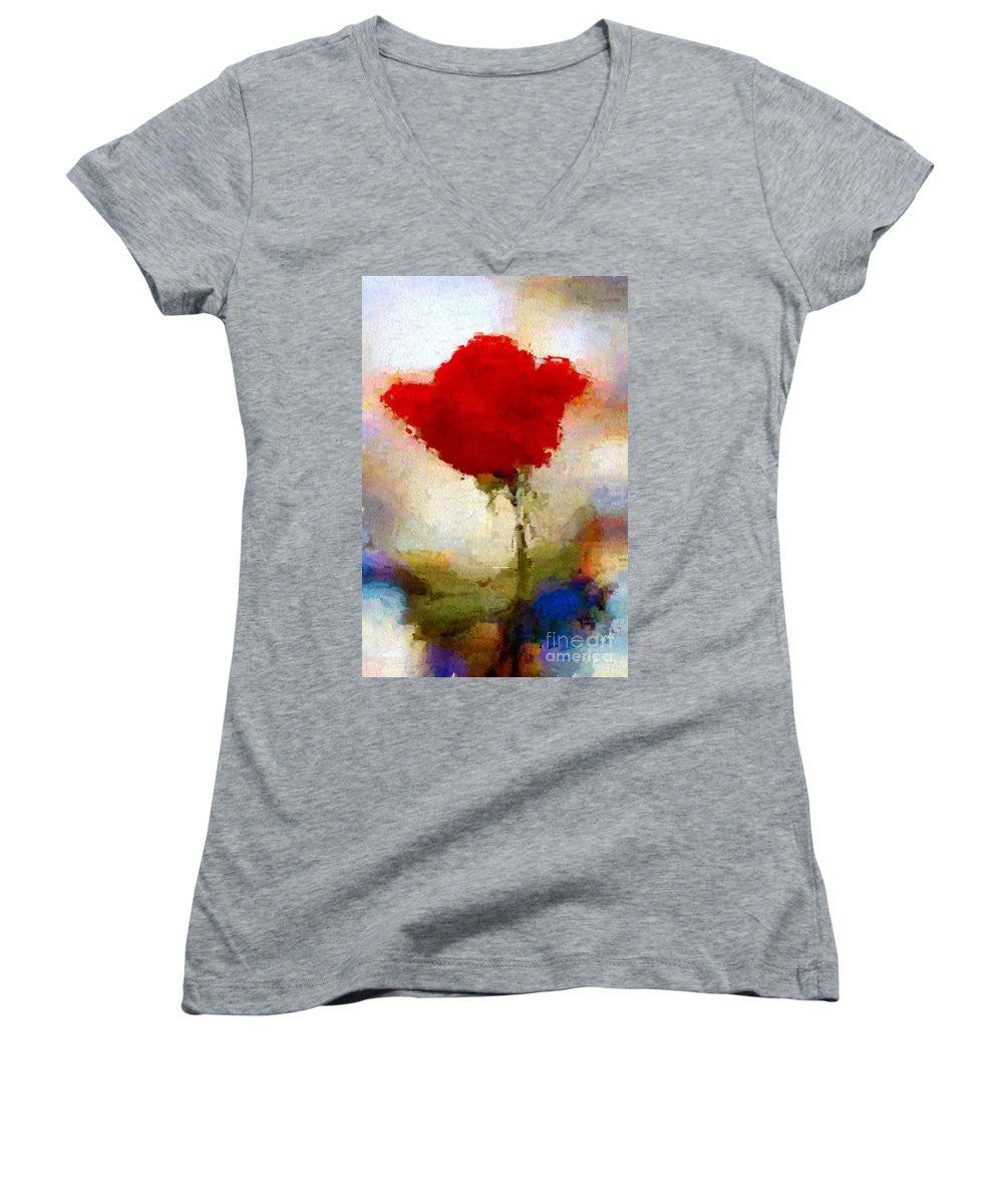Women's V-Neck T-Shirt (Junior Cut) - Abstract Flower 07978