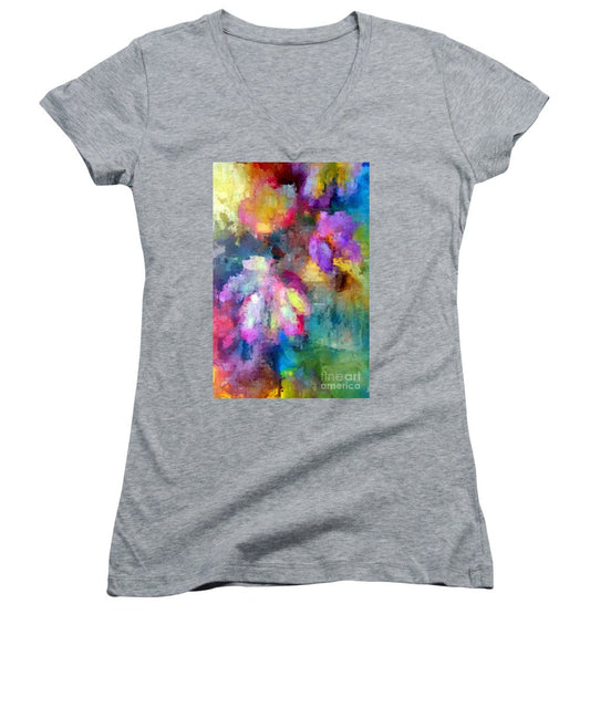 Women's V-Neck T-Shirt (Junior Cut) - Abstract Flower 0800