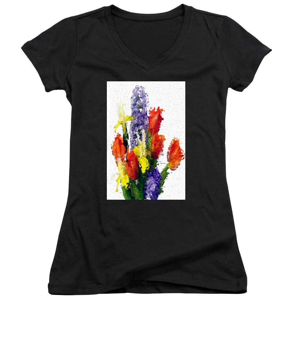 Women's V-Neck T-Shirt (Junior Cut) - Abstract Flower 0801