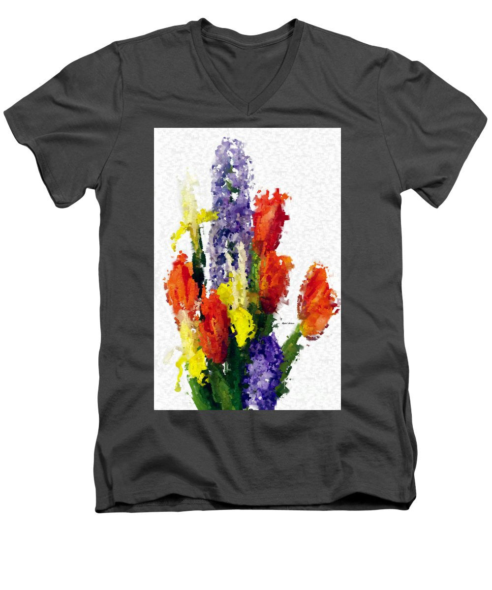Men's V-Neck T-Shirt - Abstract Flower 0801