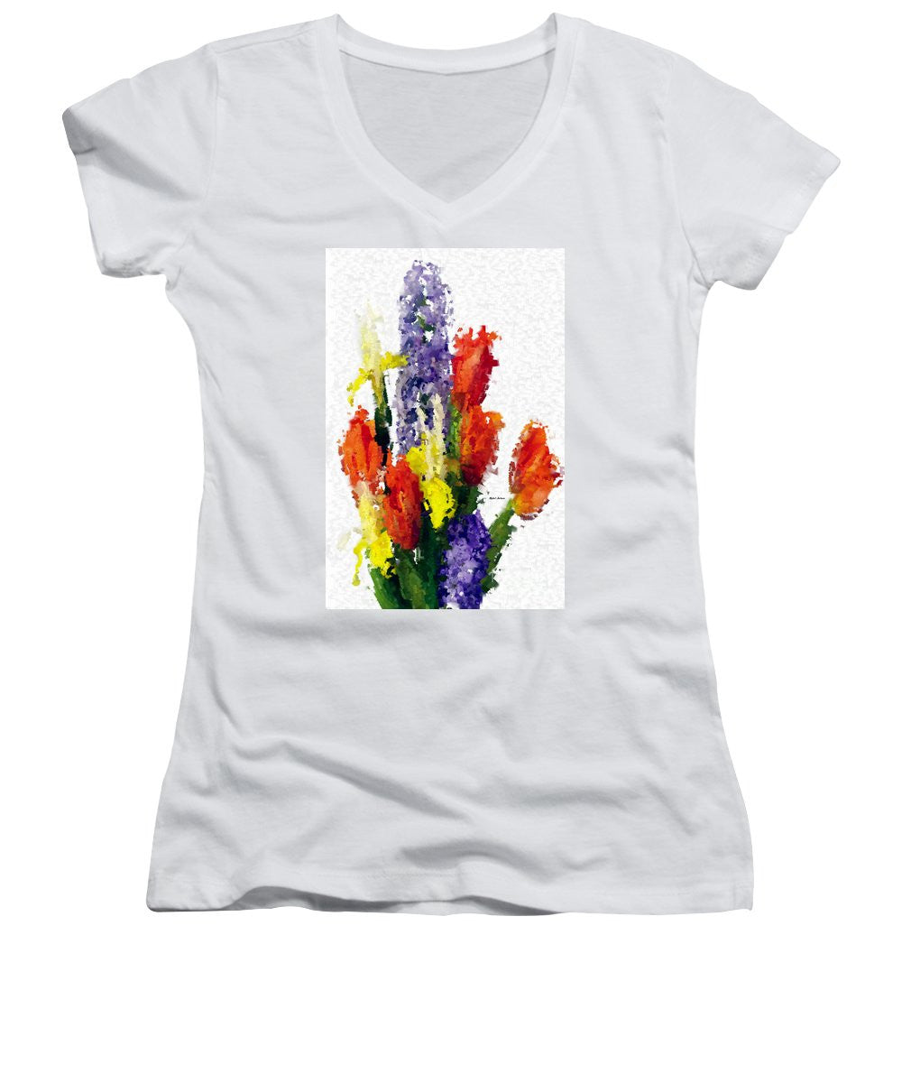 Women's V-Neck T-Shirt (Junior Cut) - Abstract Flower 0801