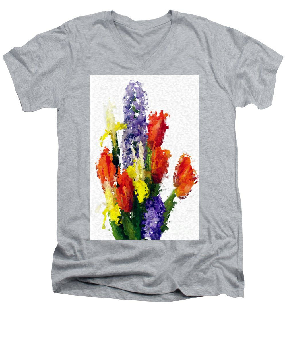 Men's V-Neck T-Shirt - Abstract Flower 0801
