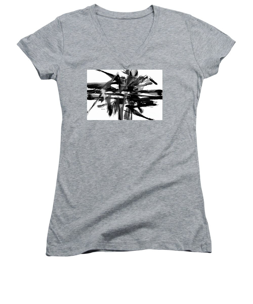 Women's V-Neck T-Shirt (Junior Cut) - Abstract In Black And White 0722