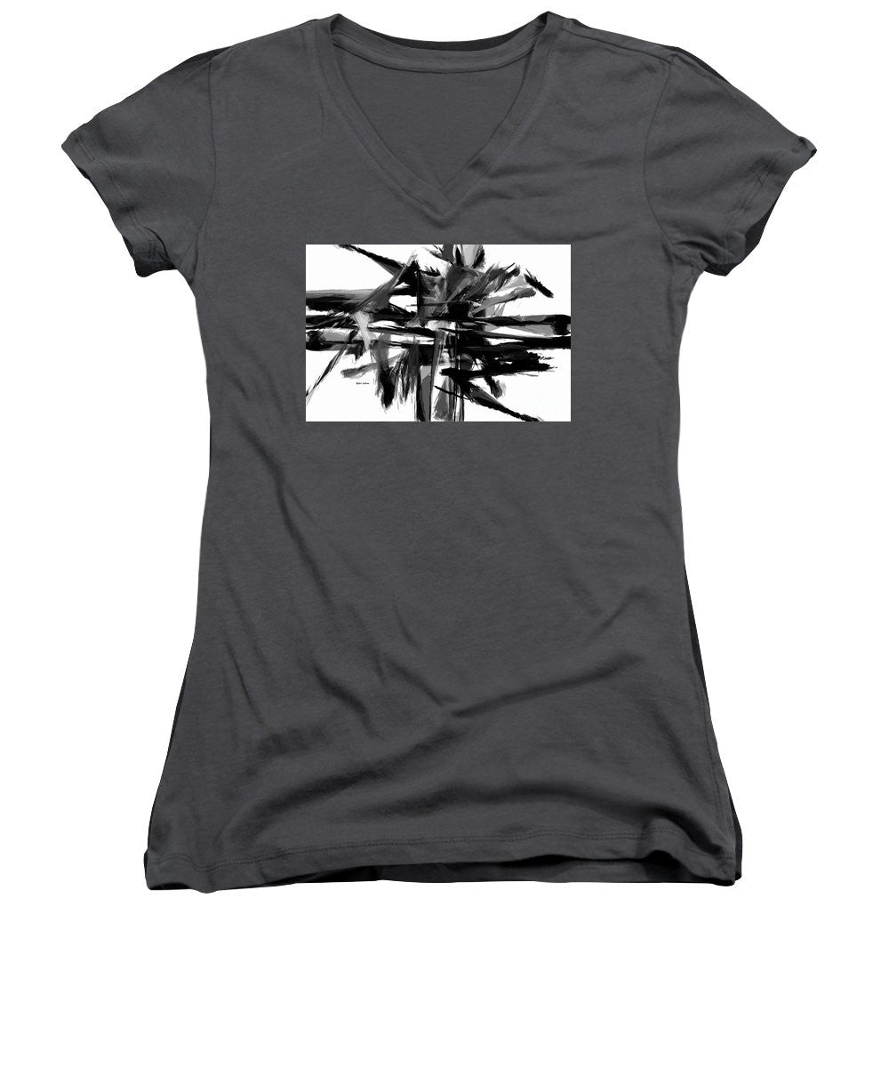Women's V-Neck T-Shirt (Junior Cut) - Abstract In Black And White 0722