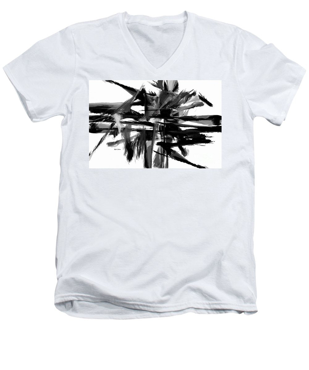 Men's V-Neck T-Shirt - Abstract In Black And White 0722
