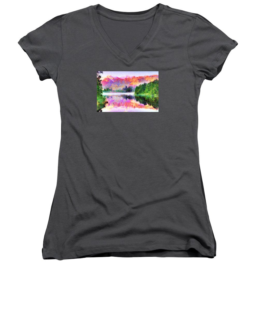 Women's V-Neck T-Shirt (Junior Cut) - Abstract Landscape 0743