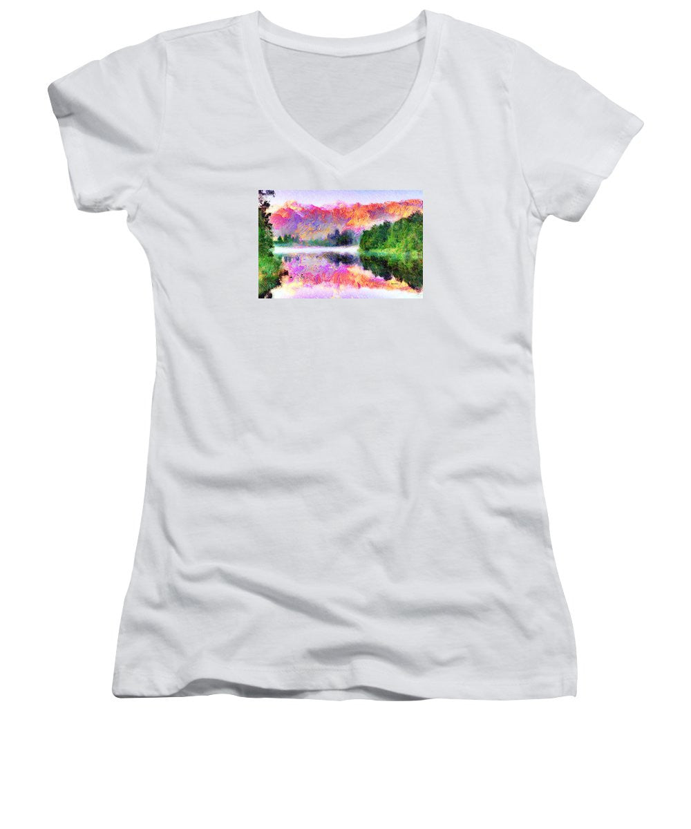 Women's V-Neck T-Shirt (Junior Cut) - Abstract Landscape 0743