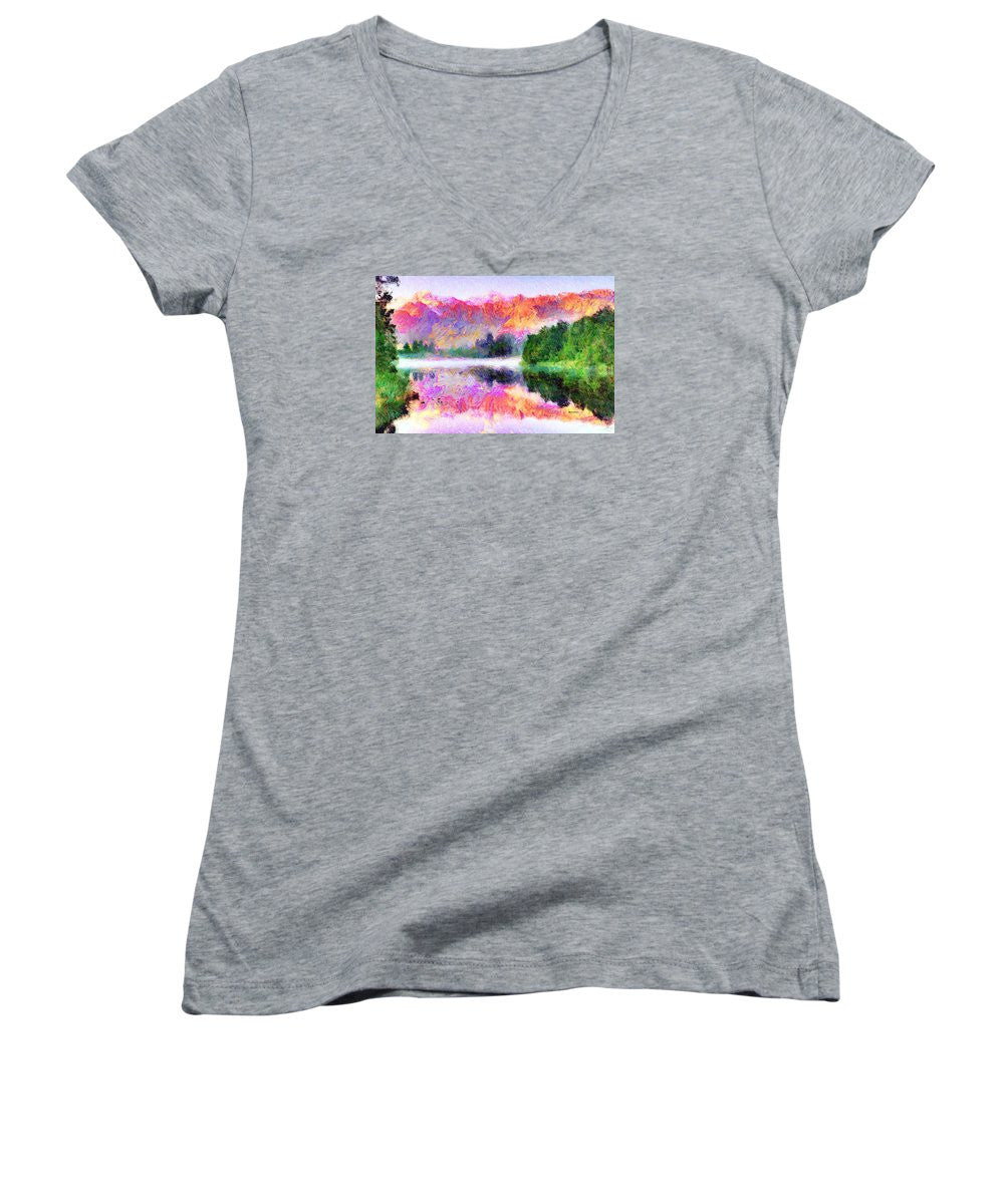 Women's V-Neck T-Shirt (Junior Cut) - Abstract Landscape 0743