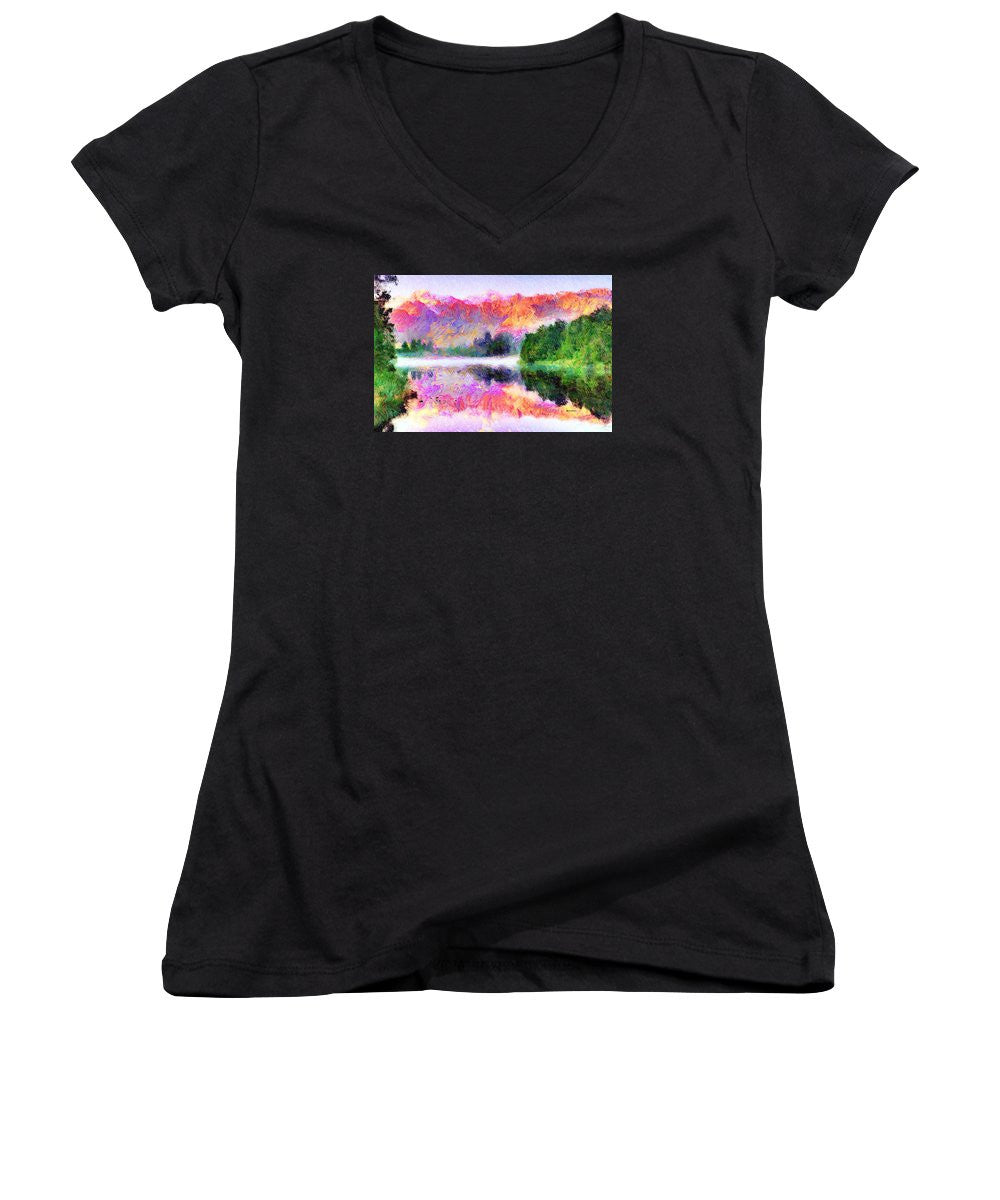 Women's V-Neck T-Shirt (Junior Cut) - Abstract Landscape 0743