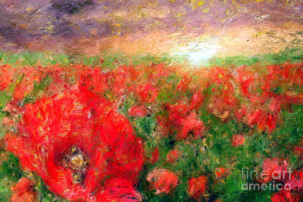 Impression d'art - Paysage abstrait de coquelicots rouges