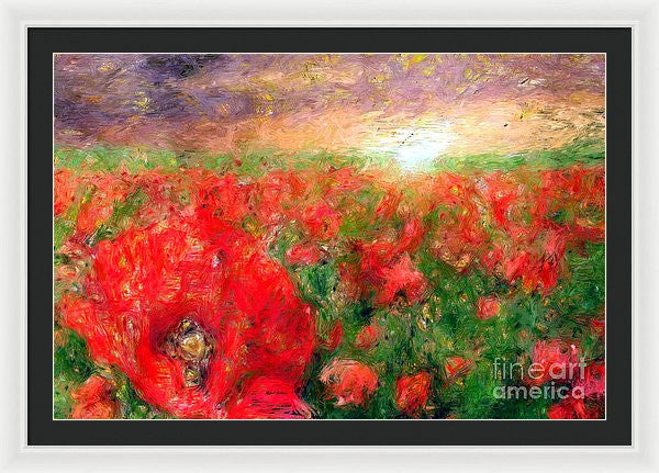 Framed Print - Abstract Landscape Of Red Poppies