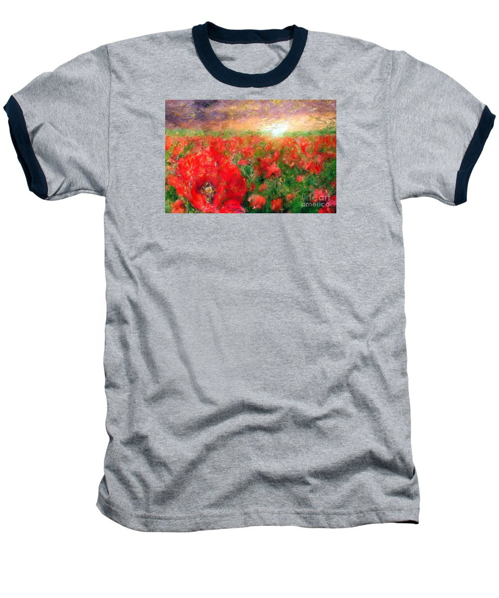 Baseball T-Shirt - Abstract Landscape Of Red Poppies