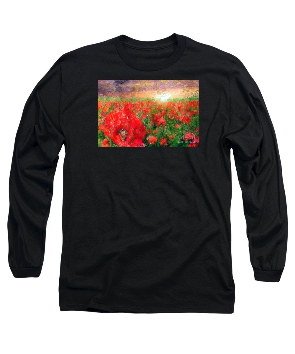 Long Sleeve T-Shirt - Abstract Landscape Of Red Poppies