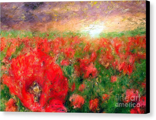 Impression sur toile - Paysage abstrait de coquelicots rouges