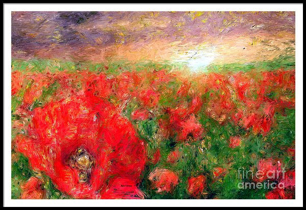 Framed Print - Abstract Landscape Of Red Poppies