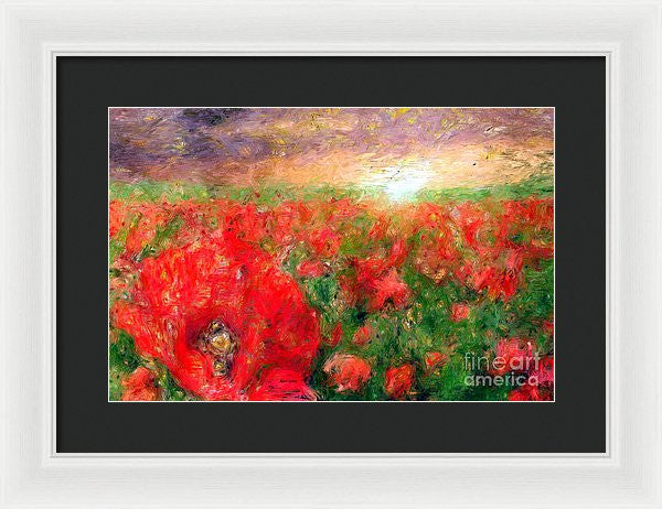 Framed Print - Abstract Landscape Of Red Poppies