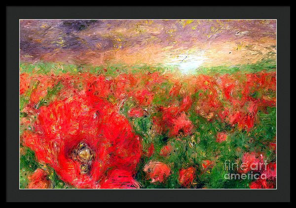 Framed Print - Abstract Landscape Of Red Poppies