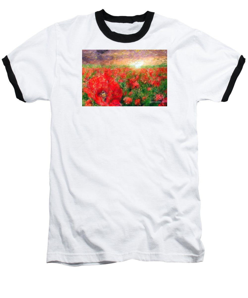 Baseball T-Shirt - Abstract Landscape Of Red Poppies