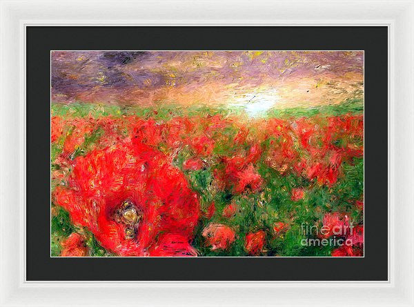 Framed Print - Abstract Landscape Of Red Poppies