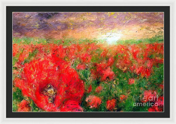 Framed Print - Abstract Landscape Of Red Poppies