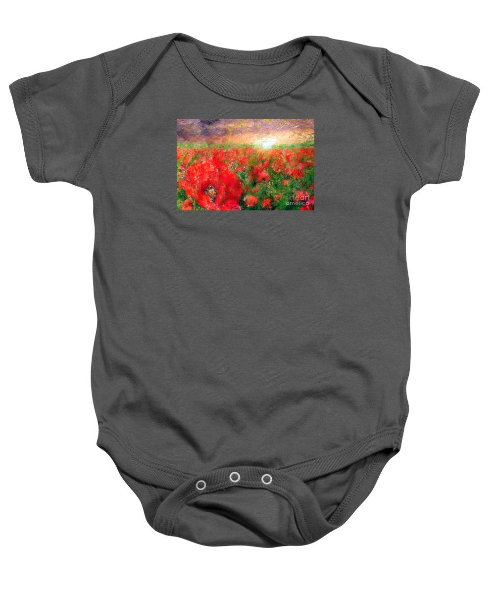 Baby Onesie - Abstract Landscape Of Red Poppies