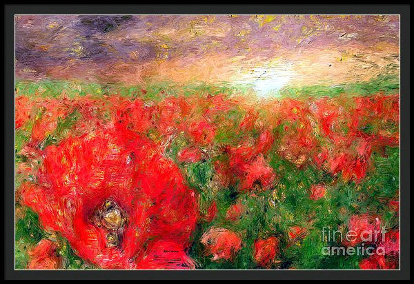 Framed Print - Abstract Landscape Of Red Poppies