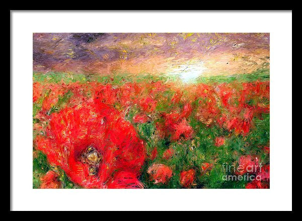 Framed Print - Abstract Landscape Of Red Poppies