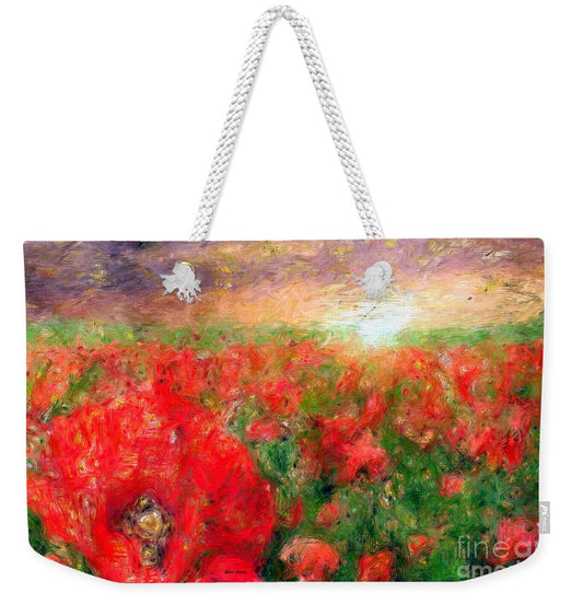 Weekender Tote Bag - Abstract Landscape Of Red Poppies