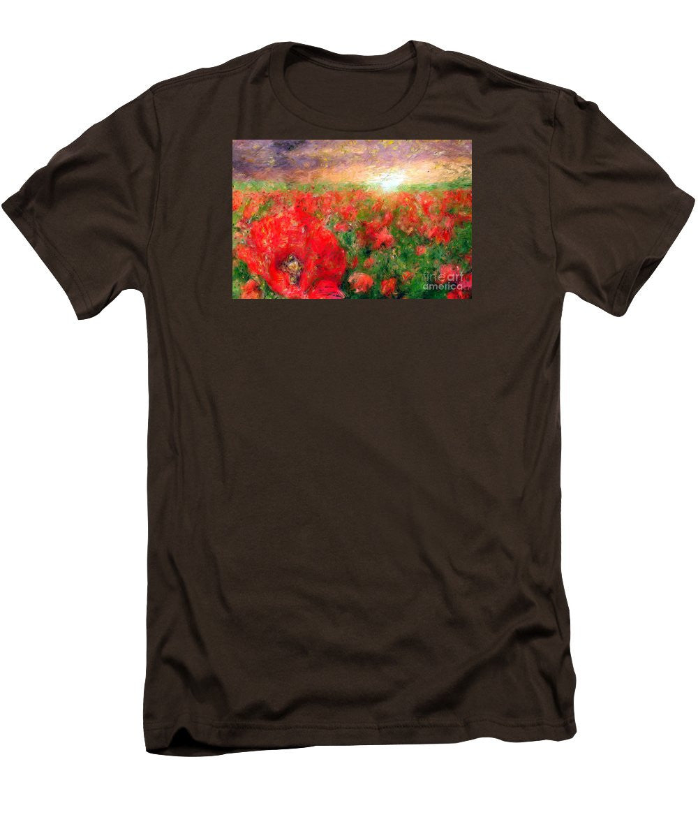 T-shirt pour homme (coupe ajustée) - Paysage abstrait de coquelicots rouges