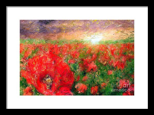 Framed Print - Abstract Landscape Of Red Poppies