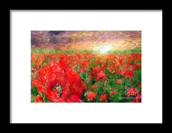 Framed Print - Abstract Landscape Of Red Poppies