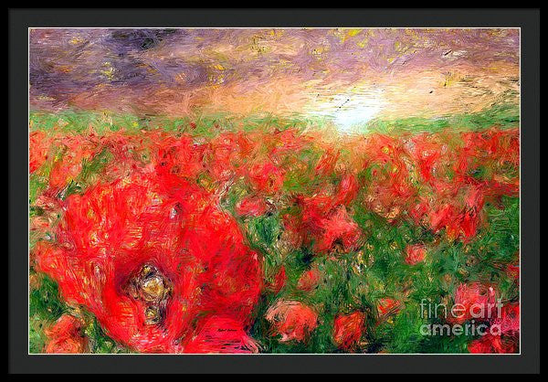 Framed Print - Abstract Landscape Of Red Poppies