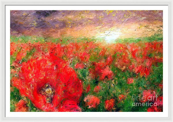 Framed Print - Abstract Landscape Of Red Poppies