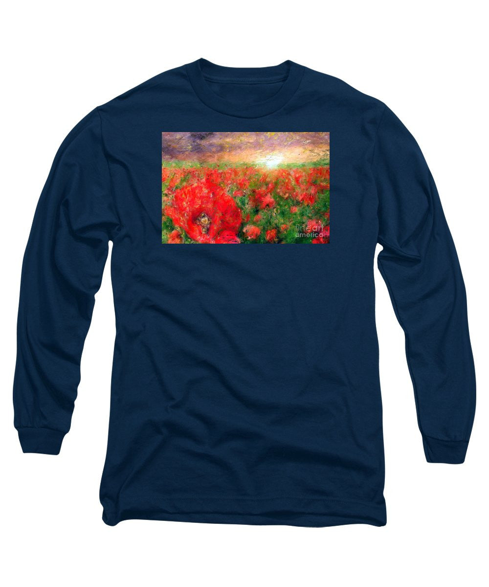 Long Sleeve T-Shirt - Abstract Landscape Of Red Poppies