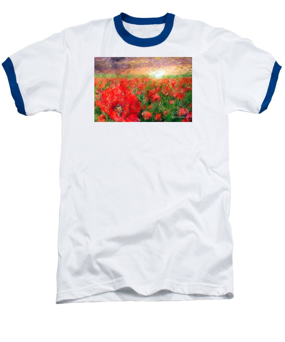 Baseball T-Shirt - Abstract Landscape Of Red Poppies