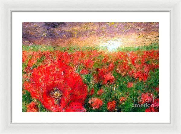 Framed Print - Abstract Landscape Of Red Poppies