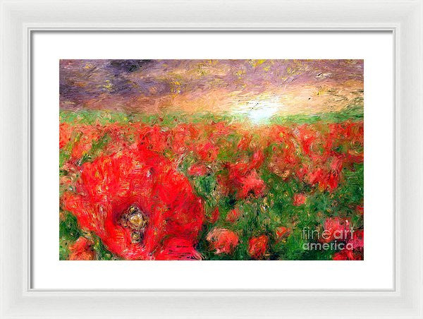 Framed Print - Abstract Landscape Of Red Poppies