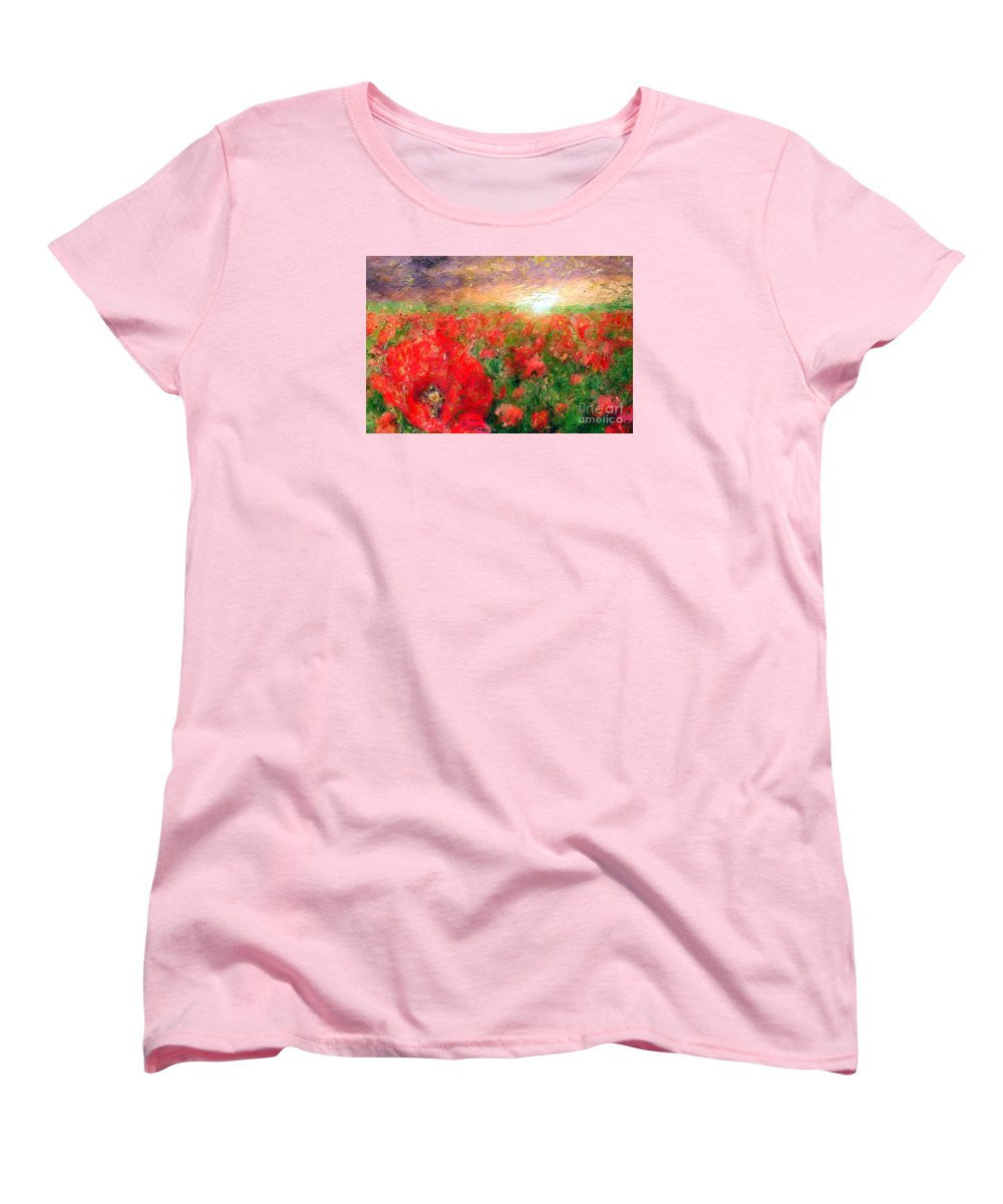 Women's T-Shirt (Standard Cut) - Abstract Landscape Of Red Poppies