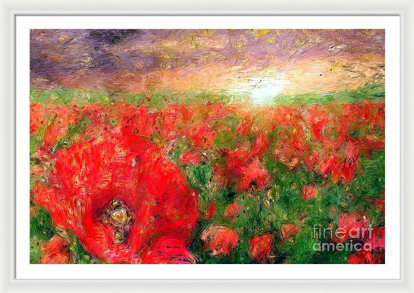 Framed Print - Abstract Landscape Of Red Poppies