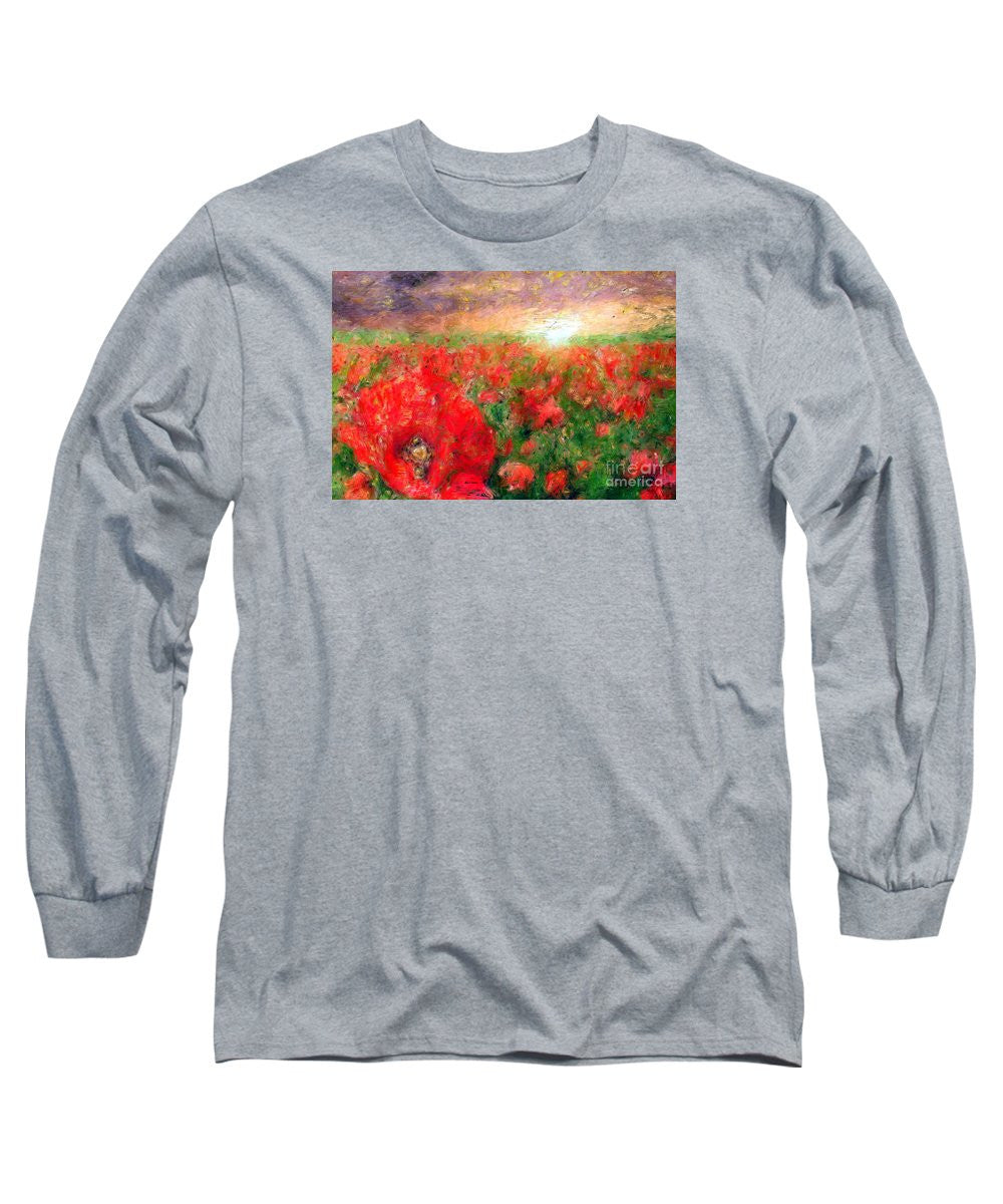 Long Sleeve T-Shirt - Abstract Landscape Of Red Poppies