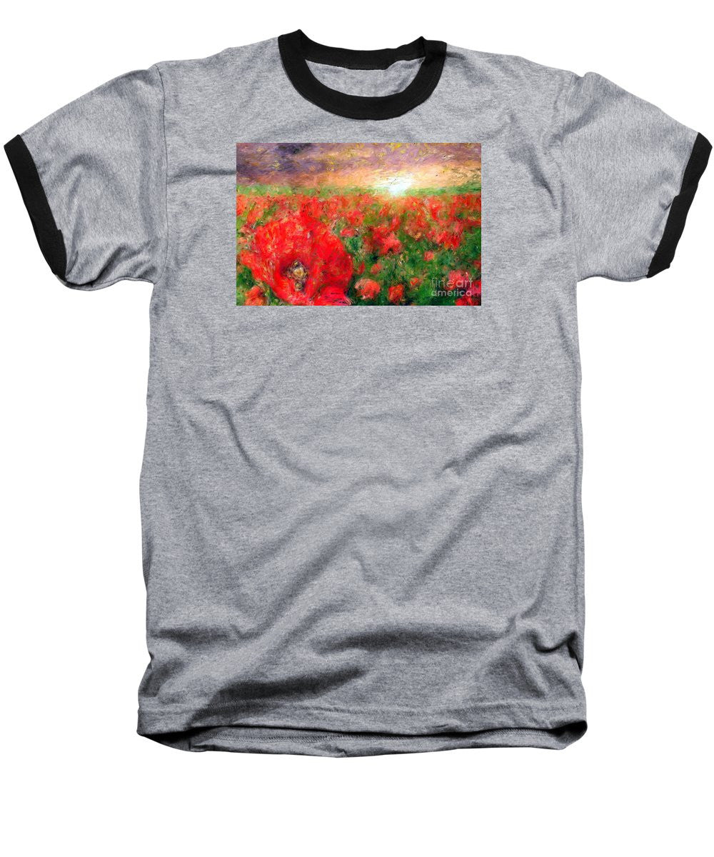 Baseball T-Shirt - Abstract Landscape Of Red Poppies