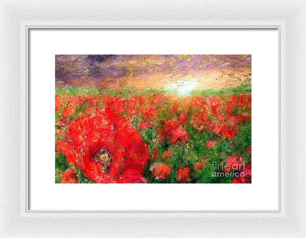 Framed Print - Abstract Landscape Of Red Poppies