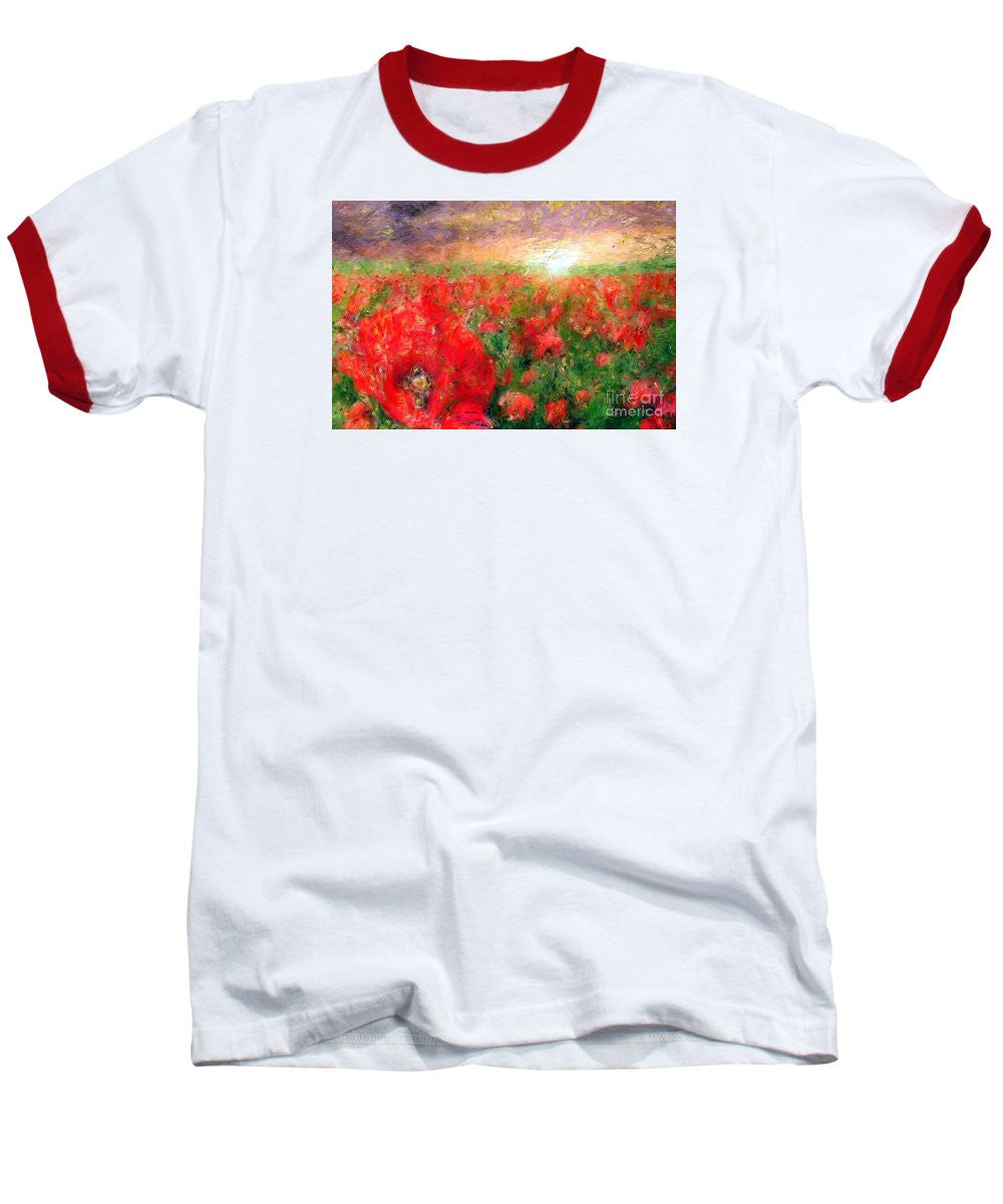 Baseball T-Shirt - Abstract Landscape Of Red Poppies