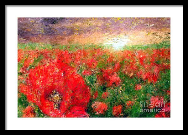 Framed Print - Abstract Landscape Of Red Poppies