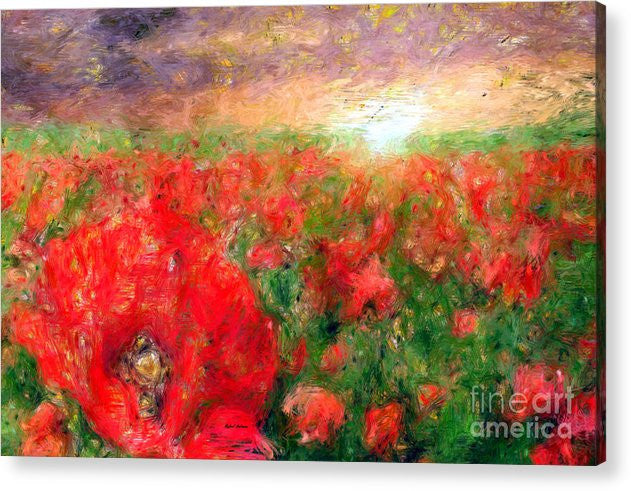 Acrylic Print - Abstract Landscape Of Red Poppies