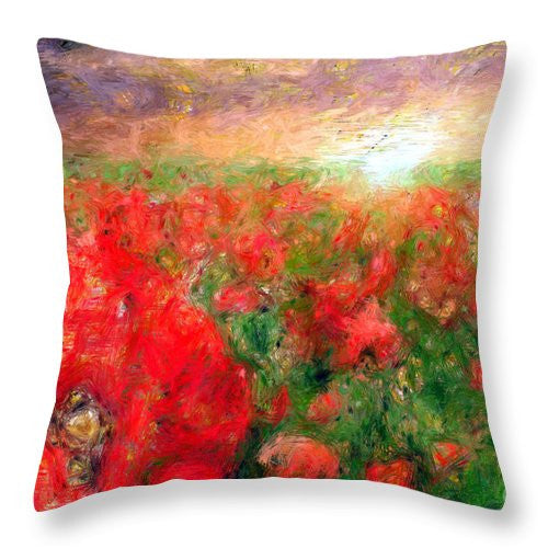 Throw Pillow - Abstract Landscape Of Red Poppies