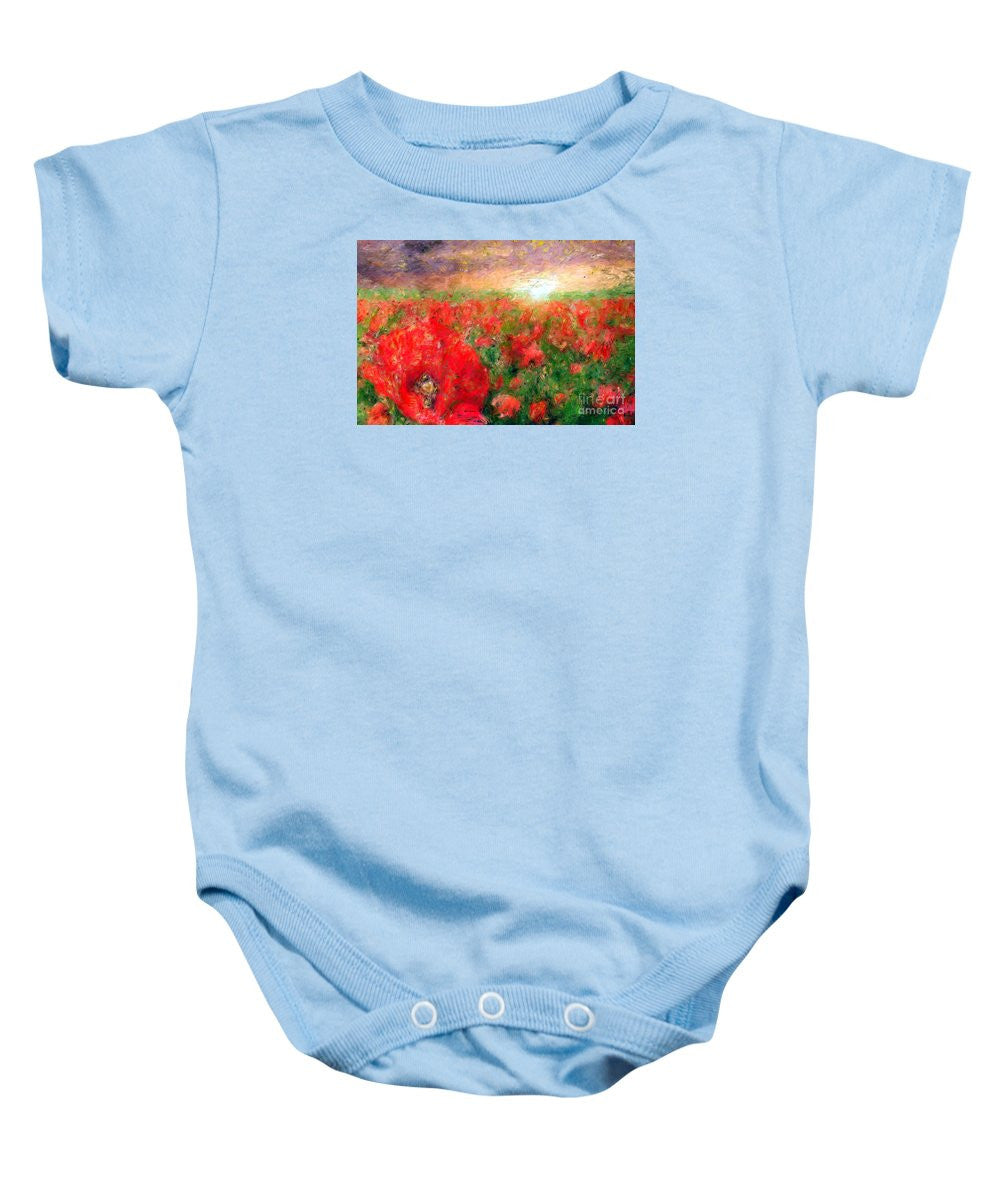 Baby Onesie - Abstract Landscape Of Red Poppies