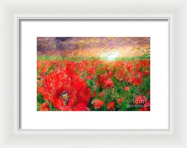 Framed Print - Abstract Landscape Of Red Poppies